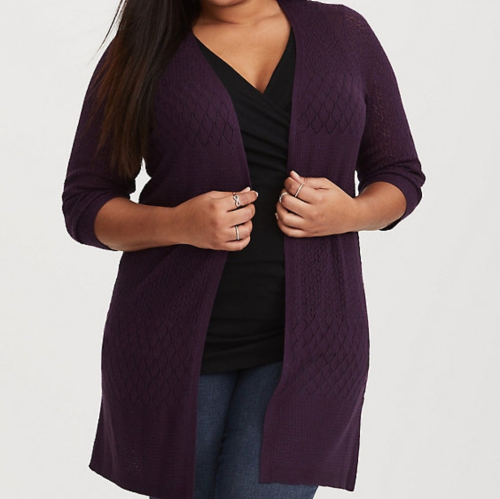 Torrid PURPLE POINTELLE KNIT CARDIGAN